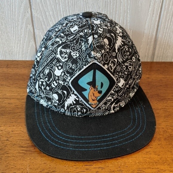 Scooby Doo Black White Print Flat Bill Kids Snapback Hat EUC OSFM - Picture 7 of 7